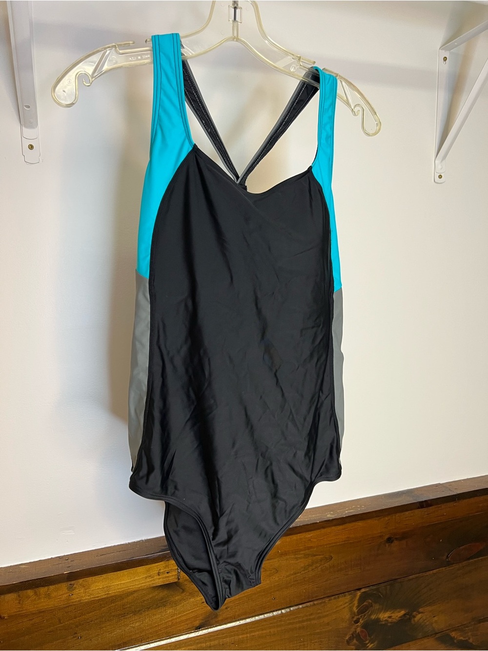 NWT Amazon Women’s Black & Teal One-Piece Swimsuit- L